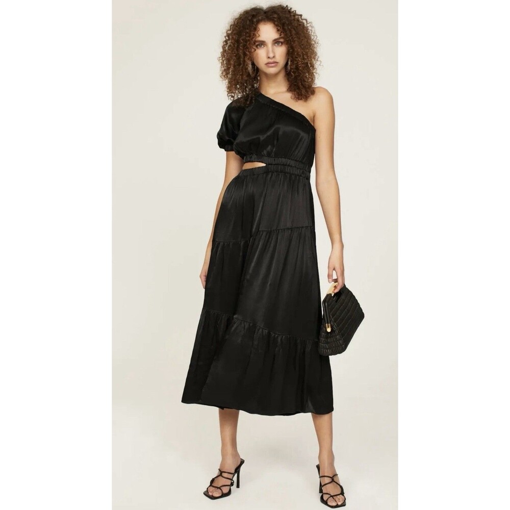 Peter Som Black One Shoulder Cut Out Midi Dress Size Small